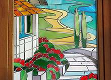 Арочный витраж Греческий пейзаж